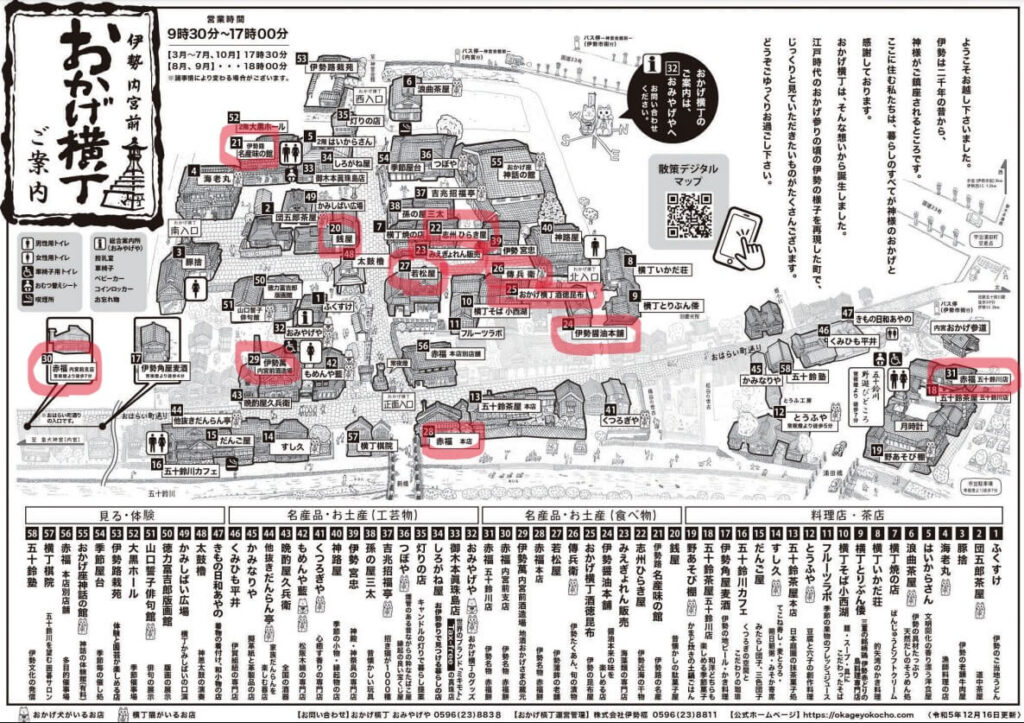 食べ物をテイクアウトできる店を表したおかげ横丁の地図です。