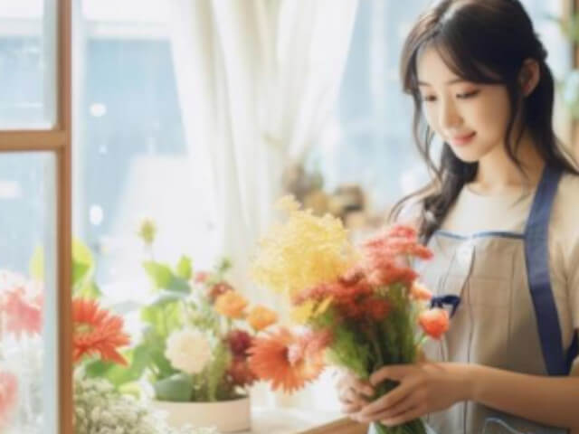 都会のバルコニーで花を育てている人をイメージした画像です。